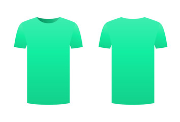 Teal t-shirt template shirt isolated on white background front and back design short sleeve. Sport print ready clothing vector. Men, women or unisex design. Advertisement dress. Empty clean template.