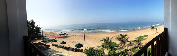 Hotel balcony view of the beach and the ocean