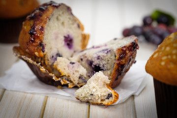 blueberry muffins in a rustic style.