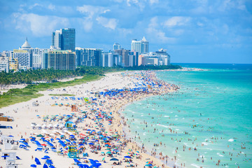 Naklejka premium South Beach, Miami Beach. Tropical and Paradise coast of Florida, USA. Aerial view.