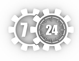 Time operation mode in gear. For customer support and retail. Seven days twenty four hour. 3D rendering