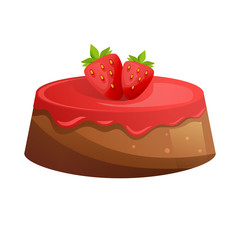 Cake with icing-sugar, fresh strawberries. Sweet baked desserts. Delicious food.
