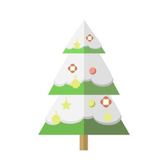 Flat Decorated Cartoon Christmas Snowy Tree