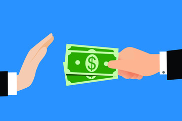 Hand rejection money. stop corruption concept illustration