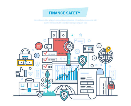 Finance safety, security, online banking, data protection, payment, safe deposits.