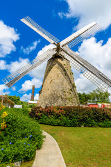 The Morgan Lewis Mill in Barbados - on tropical caribbean island - was the last working mill on the island and was believed to be built in 1727. Travel destination on island.