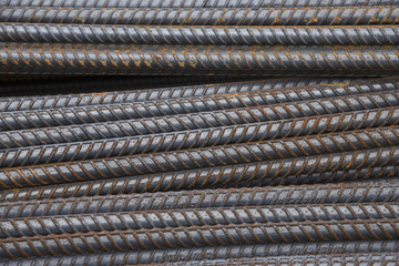 Steel bars.Reinforcing bar.rusty steel bars construction materials, in a construction site