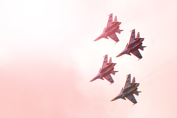 Fighters in the sky, the flight of the aircraft, a beautiful Airshow
