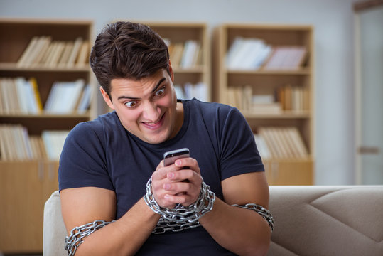 Man suffering from phone dependence addiction