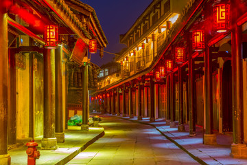 Night scene of Sichuan ancient town - obrazy, fototapety, plakaty