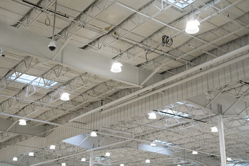  interior view of warehouse roof with bright light