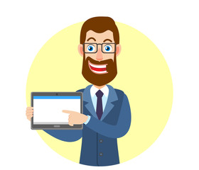 Hipster Businessman using tablet PC