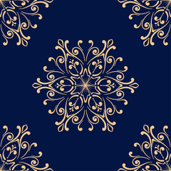Golden blue floral seamless pattern