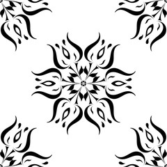 Black floral seamless ornament on white background