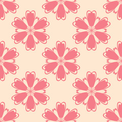 Red flowers on beige background. Seamless pattern