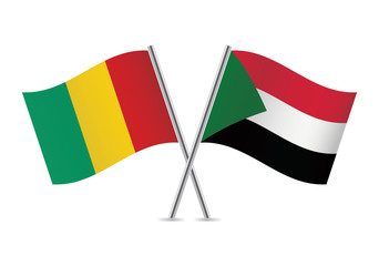 Guinea and Sudan flags.Vector illustration.