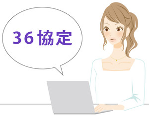 36協定　フキダシ　笑顔で仕事をする女性