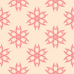 Red floral seamless pattern on beige background