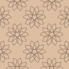 Brown floral ornament on beige background. Seamless pattern