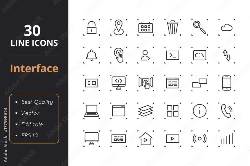 Poster 30 user interface line icons