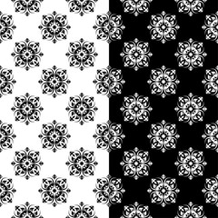 Black and white floral backgrounds. Set of monochrome seamless patterns