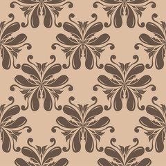 Brown floral seamless design on beige background