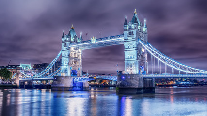 Fototapeta na wymiar London, the United Kingdom: Tower Bridge on River Thames at night