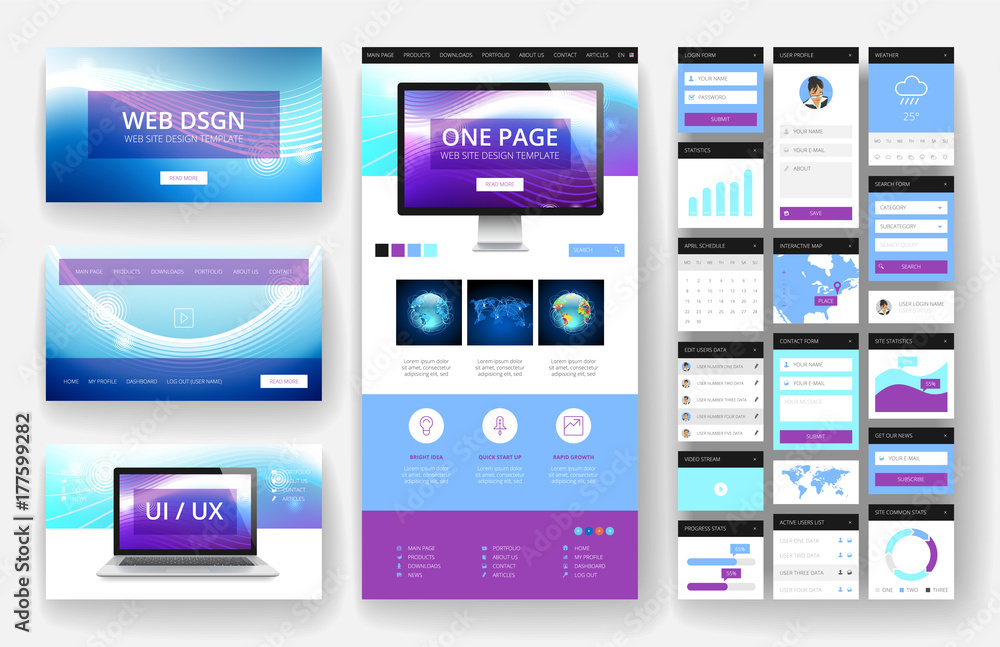 Wall mural website design template and interface elements