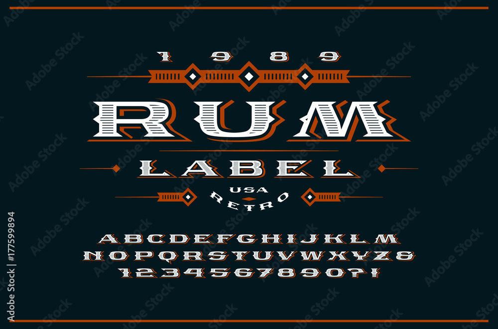 Poster ornate serif extended font in retro style