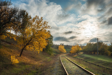 Autumn landscape with railway