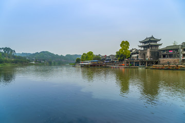 Fototapeta na wymiar Ancient Town Wharf, Huanglong Valley, Sichuan