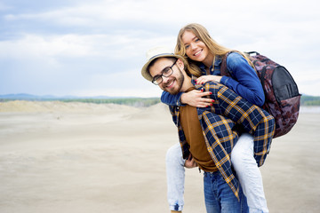 Travelers in a desert