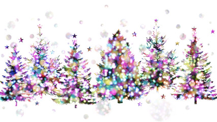 輝くイルミネーション、雪の中のクリスマスツリー
