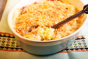 Cauliflower cheese in a tin