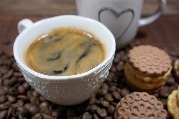 Aromatic and  hot coffee in a cup - selective focus
