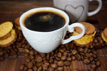 Aromatic and  hot coffee in a cup - selective focus
