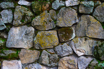 A relief wall made of coarse gray stone.