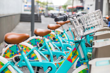 Public bikes for tourist people to ride travel around city in Penang ,Malaysia.