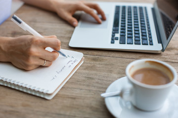 Cropped View of Lady Working on Laptop in Cafe