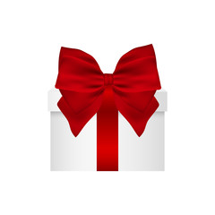 Gift in a box with  red bow on  white background
