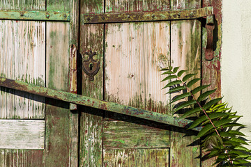 Texture of rustic wooden door on old house