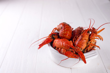 Boiled crayfish in the plate