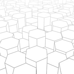 Abstract digital landscape with hexagons on horizon. Cyber or te