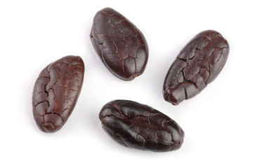 cocoa bean isolated on white background macro top view