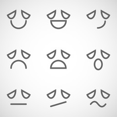 Sad smiley faces. Set of vector icons on gray background