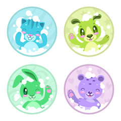 Cute cartoon bathing animals.