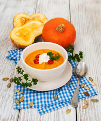 Pumpkin soup with fresh pumpkins
