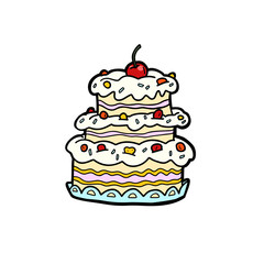 wedding or anniversary cream cake with cherries, birthday