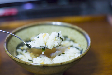 boiled rice soaked with tea