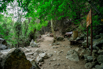 End of the hiking trek to Caledonia waterfall in Platres, Cyprus - obrazy, fototapety, plakaty